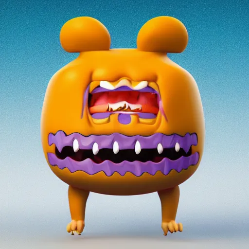 Prompt: A stuffy little cute monster with long hairs，by takashimurakami,TOMOKAZU MATSUYAMA，featured on artstation，blender rendered