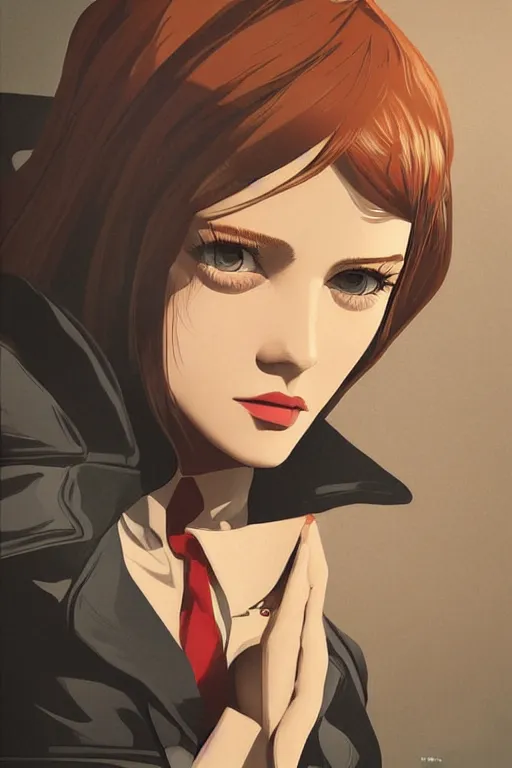 Prompt: close-up of a girl with a stylish trenchcoat by Ilya Kuvshinov, poster