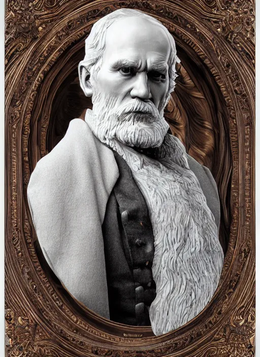 Prompt: sculpture of leo tolstoy made of wood, portrait, future, wood, tree, harper's bazaar, vogue, magazine, insanely detailed and intricate, concept art, close up, ornate, luxury, elite, elegant, trending on artstation, by ruan jia, by Kenneth Willardt, by ross tran, by WLOP, by Andrei Riabovitchev,