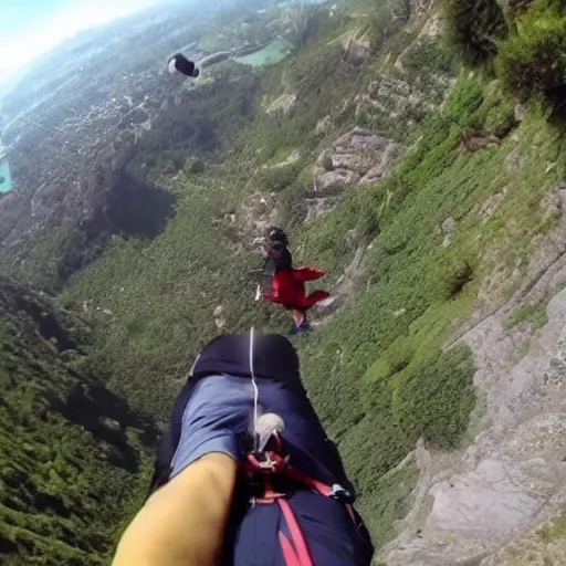 Image similar to GoPro video of Mr Bean base jumping