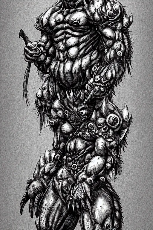 Image similar to mole humanoid figure monster, symmetrical, highly detailed, digital art, sharp focus, trending on art station, kentaro miura manga art style