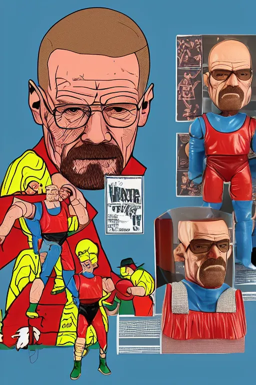 Image similar to detailed illustration, walter white as a 1 9 8 0 s wrestling action figure