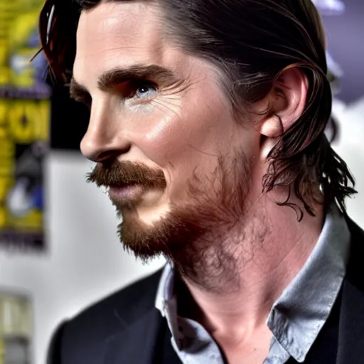 Prompt: full face profile view of Christian Bale