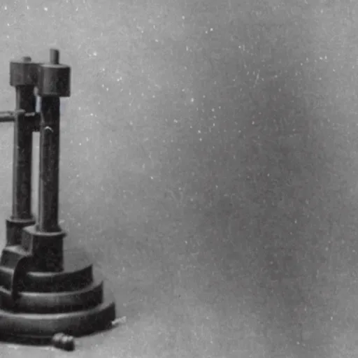 Image similar to grainy 1800s photo of a mechanical apparatus used to generate holograms