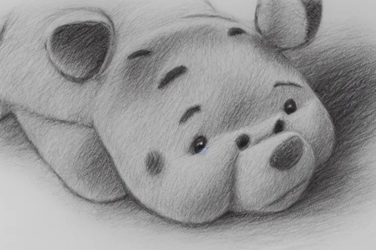 Image similar to winnie the pooh, pencil sketch, high detail, hyper realistic,