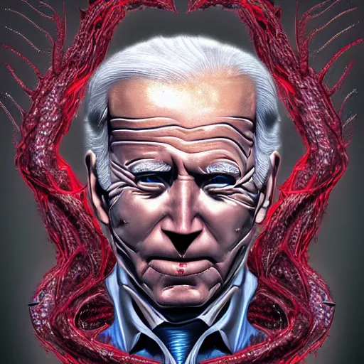 Image similar to biden became bloody ugly lovecraftian degenerate abomination, photo - realistic, color image, 2 k, highly detailed, bodyhorror, occult art, fractal structure