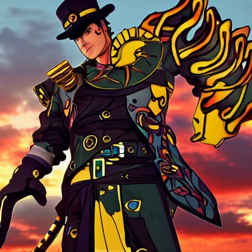 Image similar to jotaro kujo in the style of horizon zero dawn