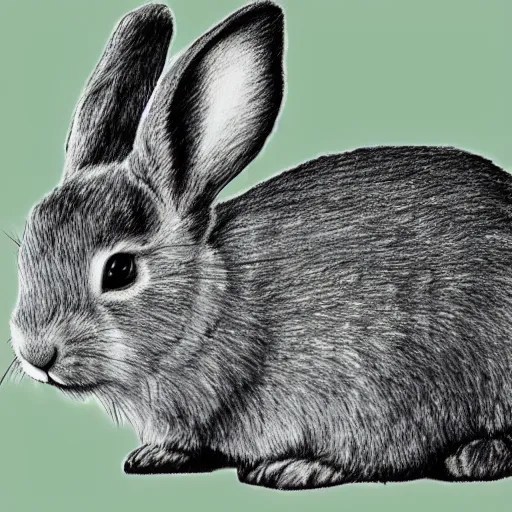 Image similar to drawing of a bunny with green eyes photorealistic