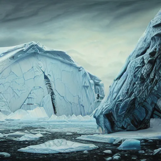 Prompt: menacing absence pathfinder Antarctica glacial cult incomprehensible topology ambience, realistic fantasy, oil painting, extremely high detail, photorealistic, cinematic lighting, oil painting, intricate line drawings, 4k resolution