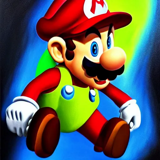 Image similar to mario oil painted ( highly detailed, greatly painted, great quality )