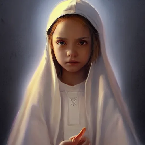 Image similar to portrait of a holy angelic pope little girl, heavenly rays, art by artgerm and greg rutkowski and sakimichan, trending on artstation