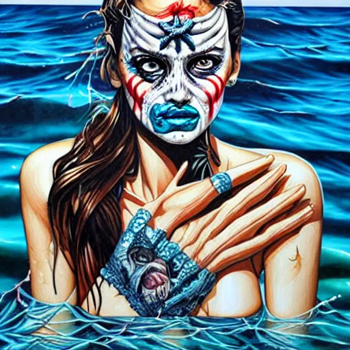 Prompt: horrors in ocean with intricate details by Sandra Chevrier