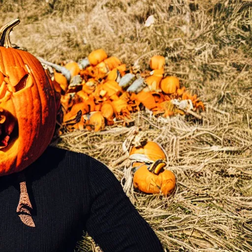 Image similar to photo of ed sheeran stuck inside a pumpkin, yelling for help