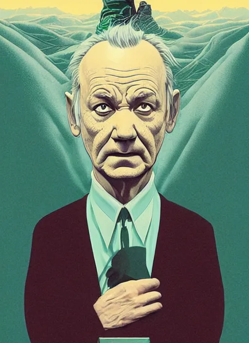 Image similar to poster artwork by Michael Whelan and Tomer Hanuka, Karol Bak Bill Murray the content judge, from scene from Twin Peaks, clean