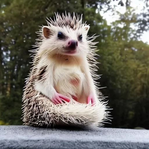 Image similar to a hedgehob sitting on top of a white horse