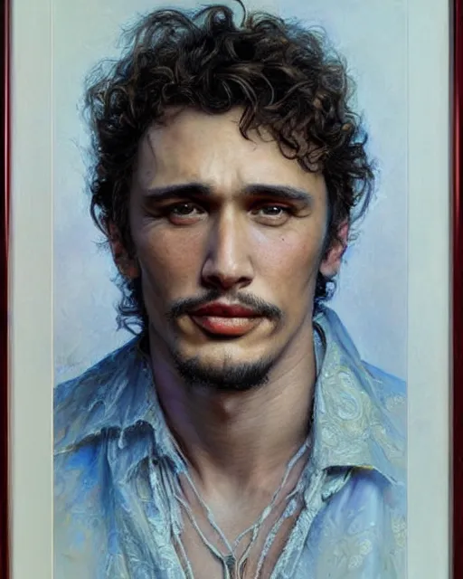 Image similar to beautiful realistic artistic detailed portrai of james franco by gaston bussiere, donato giancola