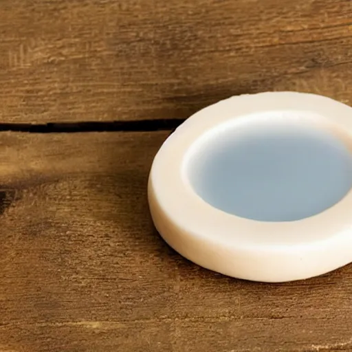 Image similar to a round soap as a head, the soap is standing in front of a mirror