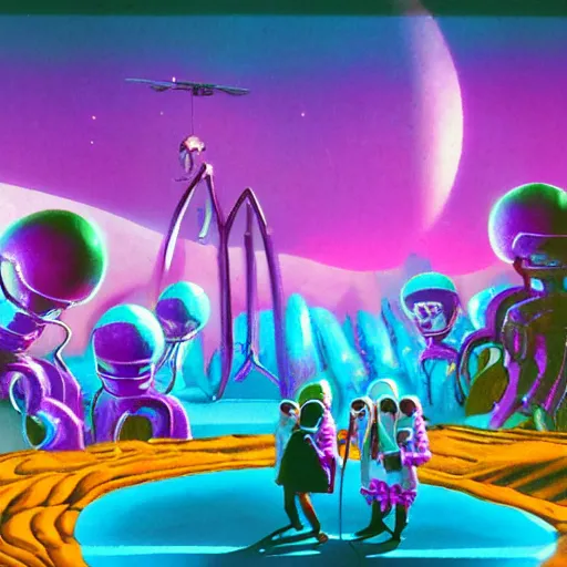 Image similar to retro alien fantasy land