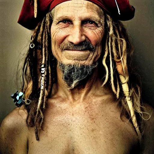 Prompt: portrait of an expressive face of an old pirate by annie leibovitz