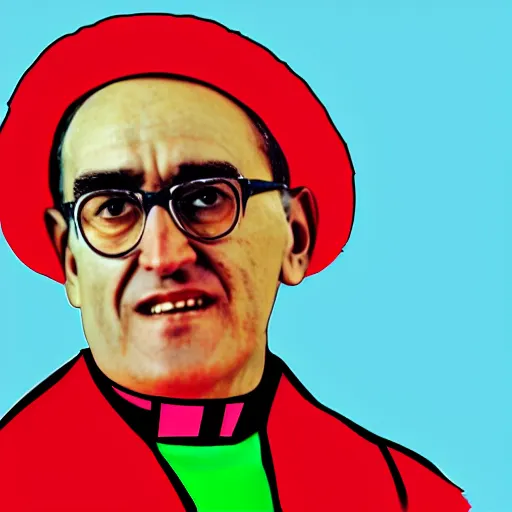 Image similar to archbishop romero in multicolor rotoscope