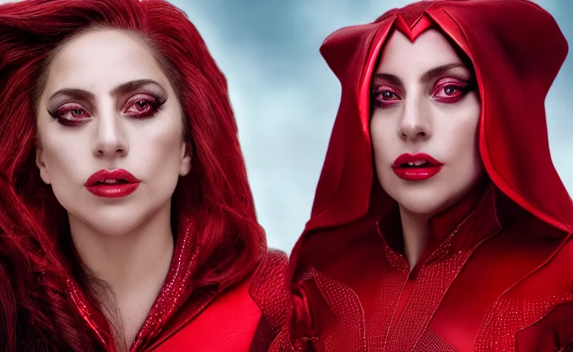 Image similar to lady gaga as the scarlet witch High resolution. Highly detailed. Dramatic. 8k.4k.