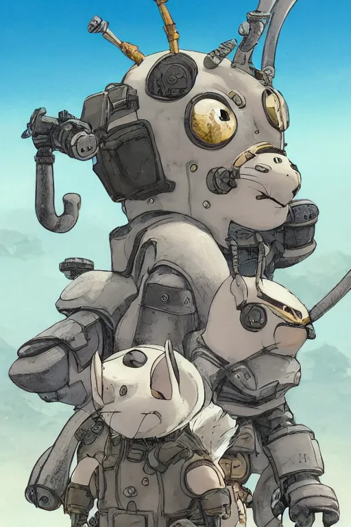 Image similar to anthropomorphic rodent with white and black ancestral ornate japanese tactical gear on an abandonment desert planet, long shot, rule of thirds, golden ratio, graphic novel by fiona staples and dustin nguyen, by beaststars and orange, peter elson, alan bean, studio ghibli, makoto shinkai