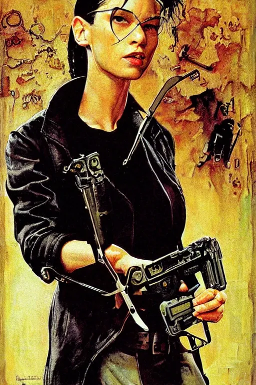 Image similar to Neo from Matrix painted by Norman Rockwell