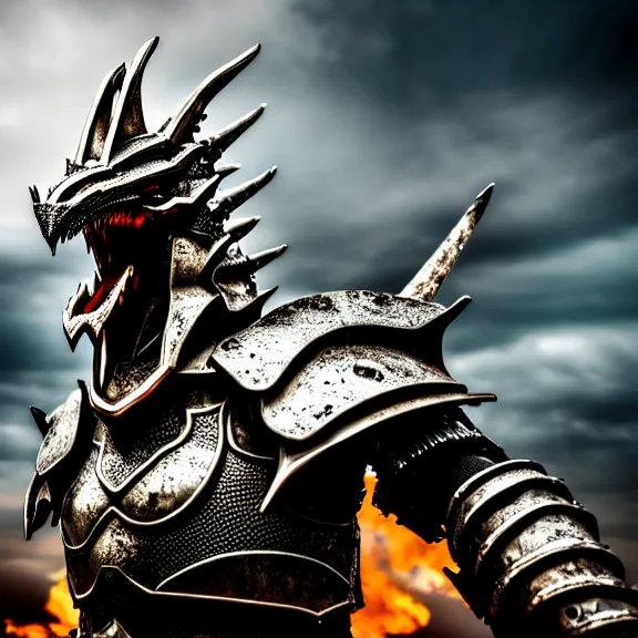 Prompt: photo of a warrior with metal dragon theme armour, 4 k, hdr, smooth, sharp focus, high resolution, award - winning photo