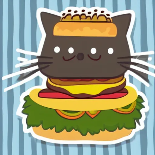 Prompt: cat eating burger, sticker illustration