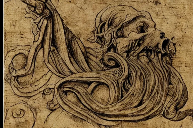 Image similar to Leonardo da Vinci's manuscript about Cthulhu