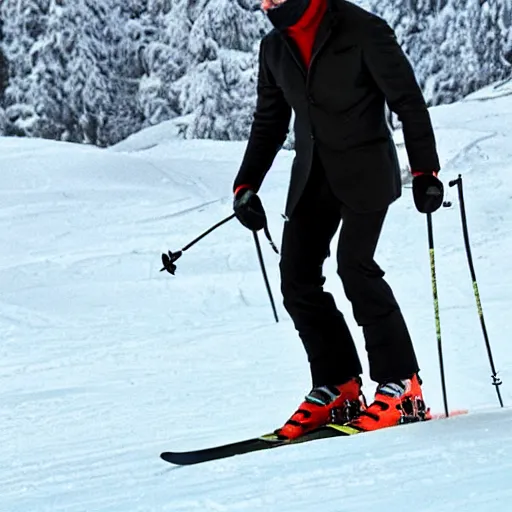 Image similar to jason statham skiing, dust, full body shot, finely detailed