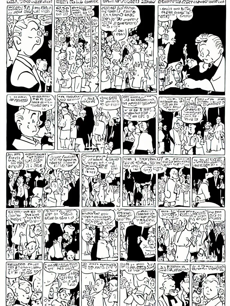 Prompt: Tin Tin original page by Hergé: Tin Tin gets married