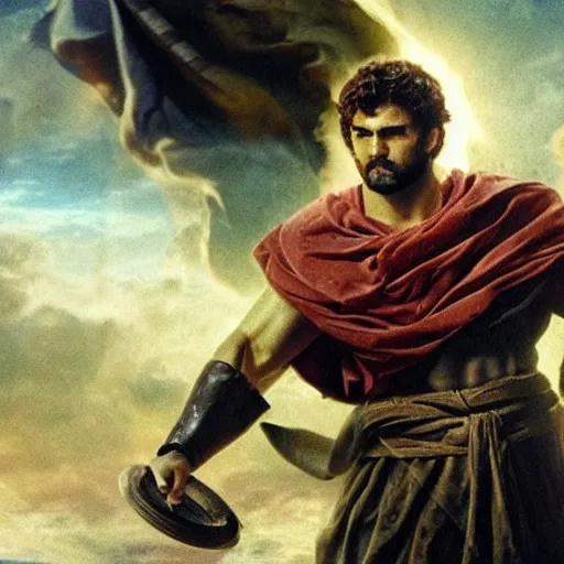 Prompt: the greek hero that survived the attack of the gods
