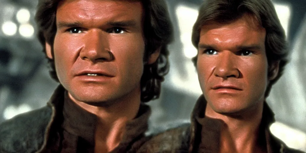 Prompt: han solo closeup shot, from the original starwars