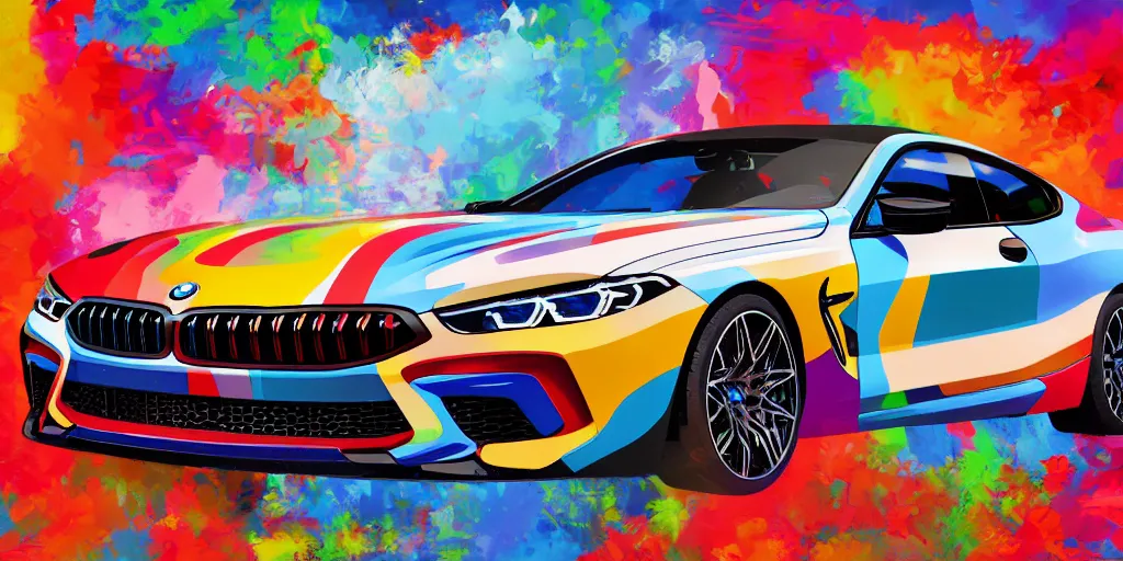 Prompt: bmw m 8 pop art painting, rtx, raytracing, 8 k, highly detailed, soft colors,