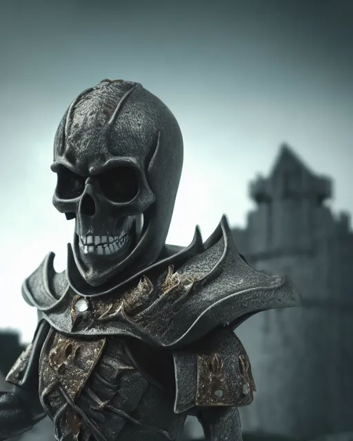 Image similar to closeup skeletor standing in a castle, rim lighting, octane, dark souls, craig mulins, octane, 8k