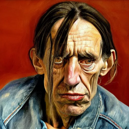 Image similar to high quality high detail painting by lucian freud, hd, iggy pop portrait, dramatic lighting