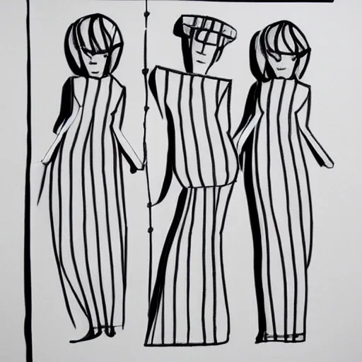 Image similar to forces girls. three - dimensional drawing made with horizontal lines with a pen