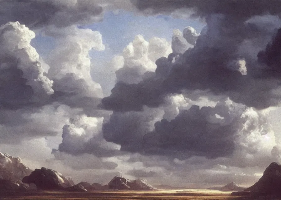 Prompt: a geometric drawing of a landscape of clouds and air of silver painted by greg rutkowski and albert bierstadt, surrealism by dali, very detailed, high resolution