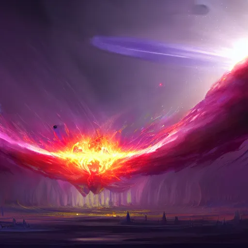 Prompt: concept art for the final act of the universe seconds before it unites into the holy fire of perfect love!! final victory of order over disorder!! final defeat of entropy! galactic scale!! digital painting, artstation, smooth, sharp focus