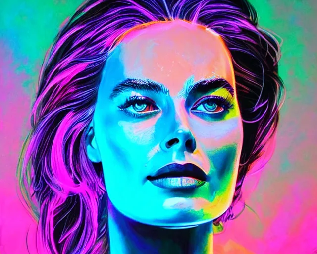 Image similar to led neon art of margot robbie, hyper detailed, award winning