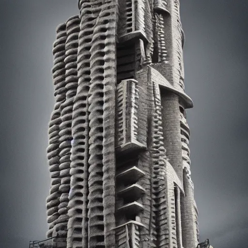 Prompt: a fantastical twisted brutalist tower