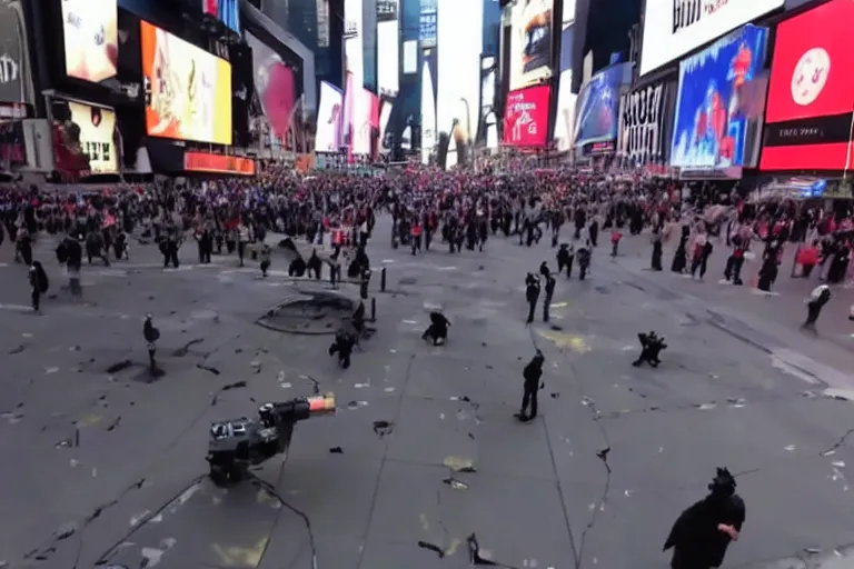 Image similar to robots attacking people in times square security camera footage