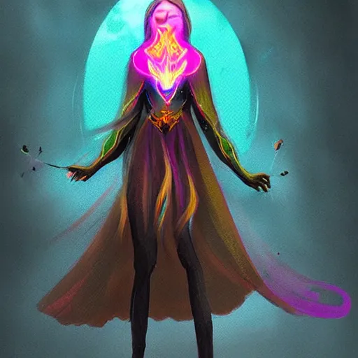 Image similar to a witch in the rainbow universe waiting for superpower from other galaxy, concept art trending on artstation,