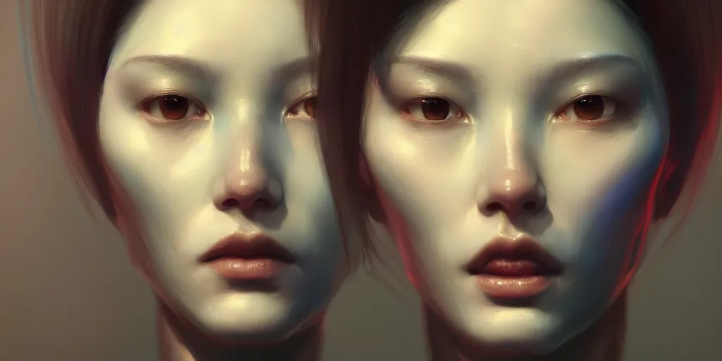 Prompt: the close up face portrait of a humanoid android looking to the camera terriefied, extremely detailed digital painting, in the style of fenghua zhong and ruan jia and jeremy lipking and peter mohrbacher, mystical colors, rim light, beautiful lighting, 8 k, stunning scene, raytracing, octane, trending on artstation