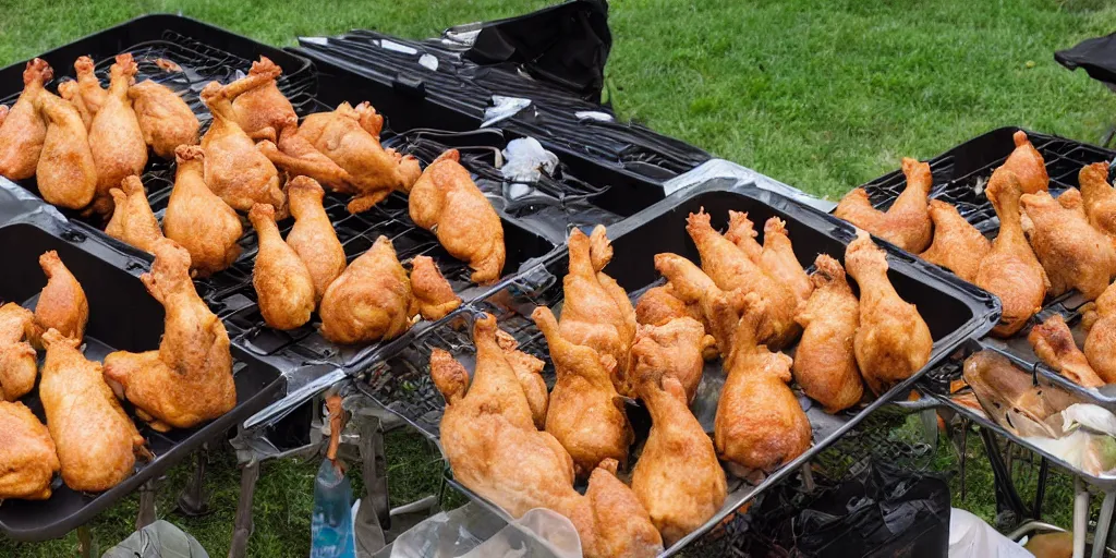 Prompt: summer music festival full of chicken. only chicken, no humans. tex fowl