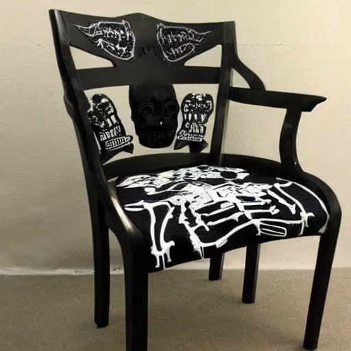 Prompt: a chair made from skulls