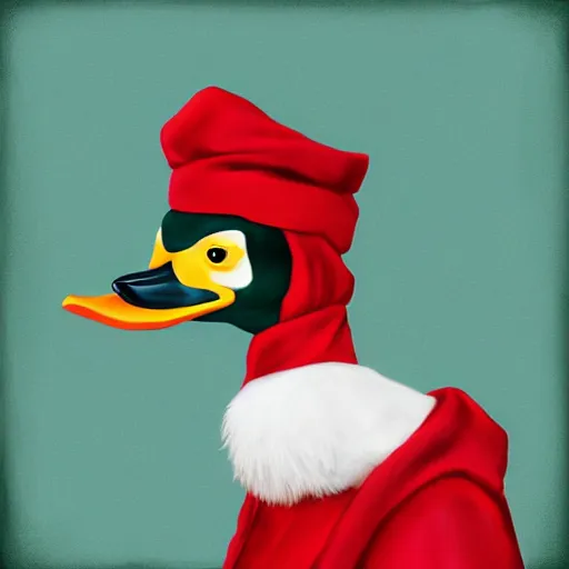 Image similar to portrait of cute mallard duck, wearing cultist red robe, doing witchcraft, expressive oil painting, digital art, octane render