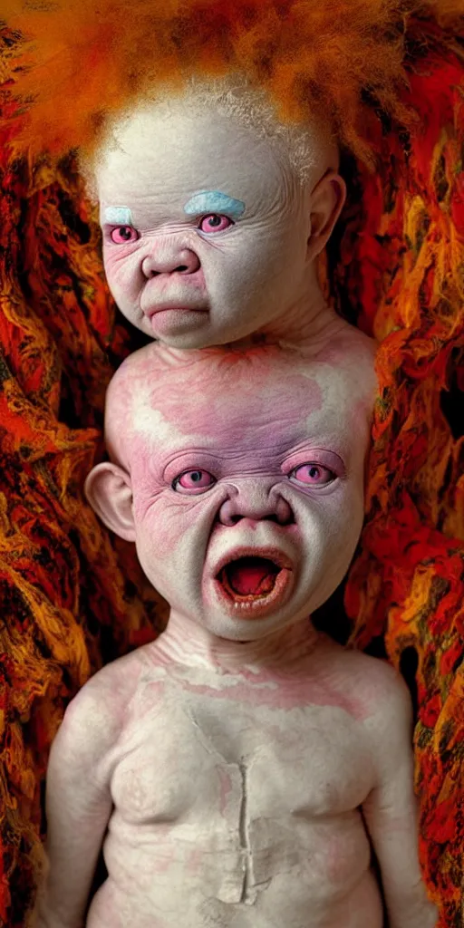 Image similar to award winning photo of african albino baby, vivid colors, happy, symmetrical face, beautiful eyes, studio lighting, wide shot art by sally mann & arnold newman & hr giger