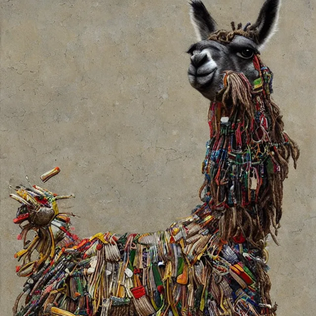 Image similar to llama with dreadlocks, by mandy jurgens, ernst haeckel, el anatsui, by hsiao, james jean